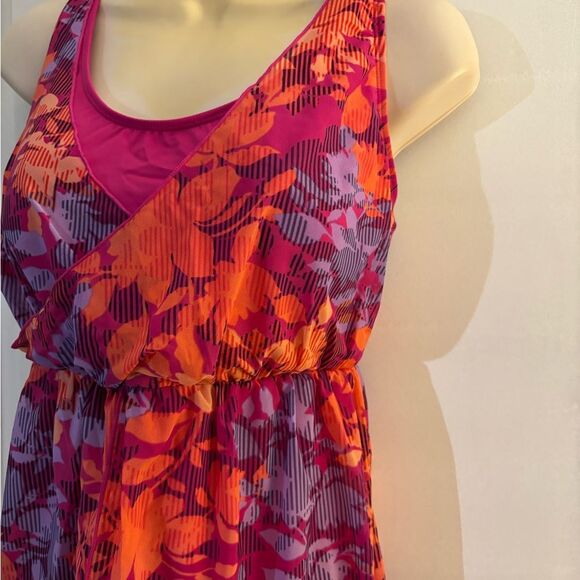 Denim & Co Beach Layered Swim Dress Fuchsia Sz 22 - Picture 2 of 5